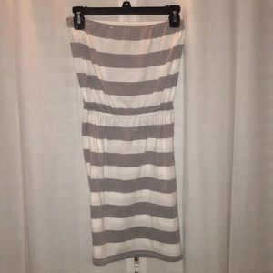 strapless striped mini dress
